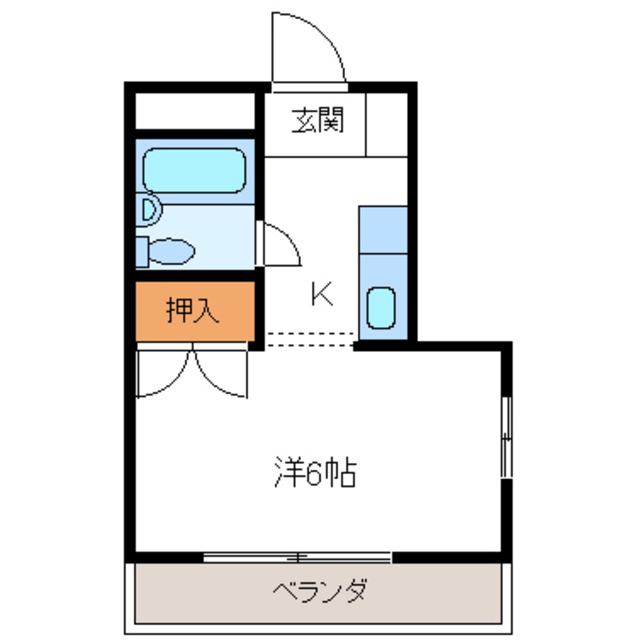 ハーモニーハイツ(1K/2階)の間取り写真