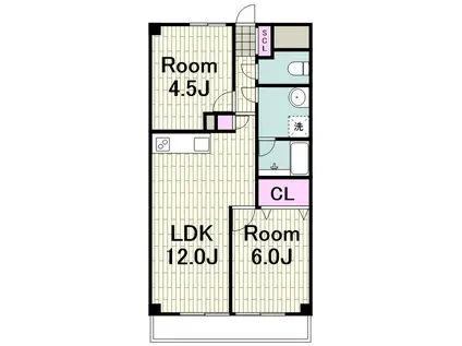 ハピネス飯田6号館(2LDK/1階)の間取り写真