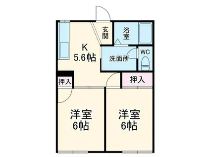 ウィンドコートB棟(2DK/1階)の間取り写真