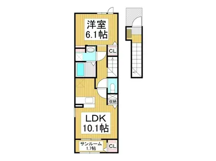 かがやき(1LDK/2階)の間取り写真