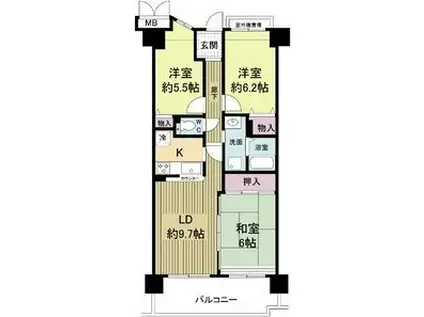  グレシィ須磨アルテピアIII番街(3LDK/9階)の間取り写真