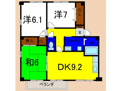 フォブール秦B棟(3DK/2階)の間取り写真