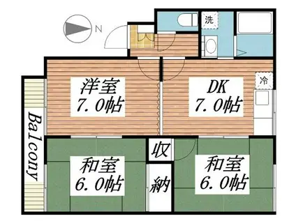 ヴィラたかつみ(3K/2階)の間取り写真