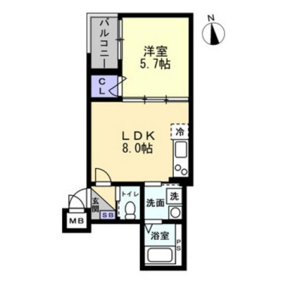 アシェント岡山医大前(1LDK/2階)の間取り写真