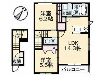 アクアヴィーヴォA棟(2LDK/2階)の間取り写真