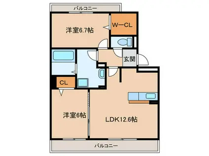 グランドメゾン フォーリーフ(2LDK/3階)の間取り写真