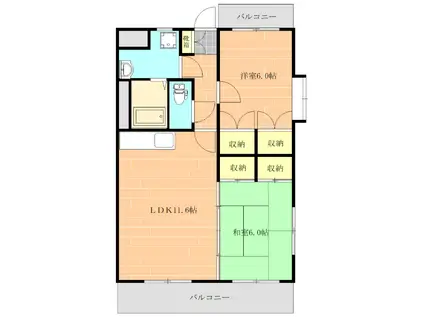 エメラルド・ドエルII(2LDK/2階)の間取り写真