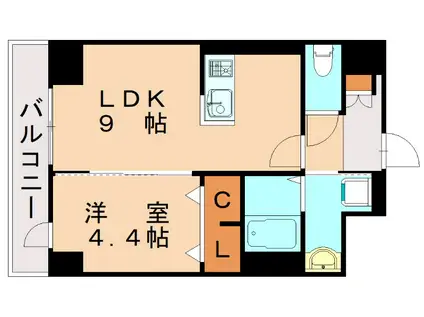 ホルツ博多駅前(1LDK/9階)の間取り写真