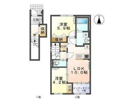 今伊勢町宮後字芝野アパート(2LDK/2階)の間取り写真