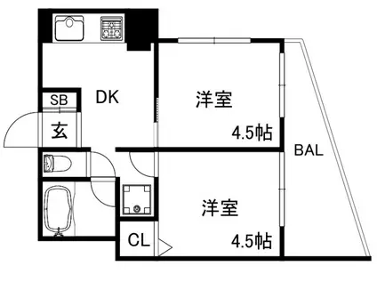 北野コーポラス(1DK/4階)の間取り写真