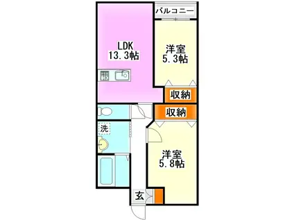 グランドゥール有安(2LDK/5階)の間取り写真