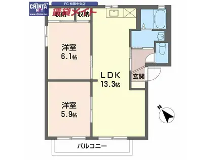 セレソ末広(2LDK/2階)の間取り写真