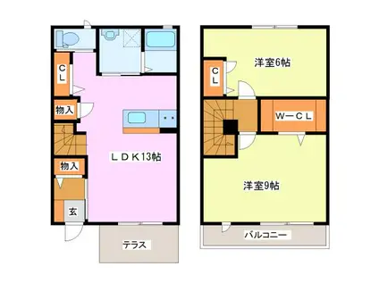 セレッソA棟(2LDK/1階)の間取り写真