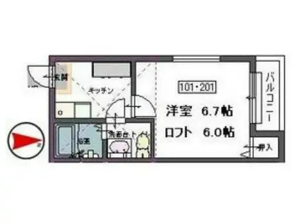 ドゥマンベルIII(1K/1階)の間取り写真