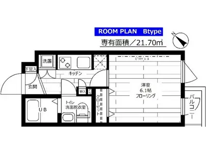 ステージグランデ田園調布アジールコート(1K/2階)の間取り写真