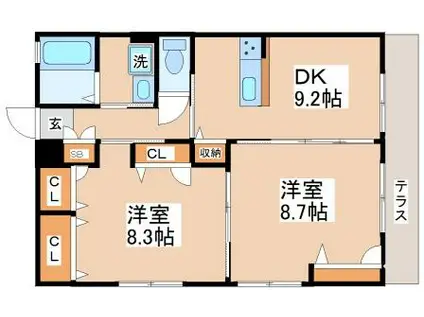ディアス東舞子II(2DK/1階)の間取り写真