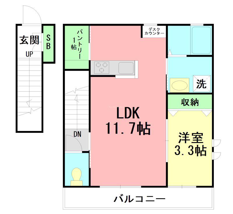 ブルーコートヴィラ(1LDK/2階)の間取り写真