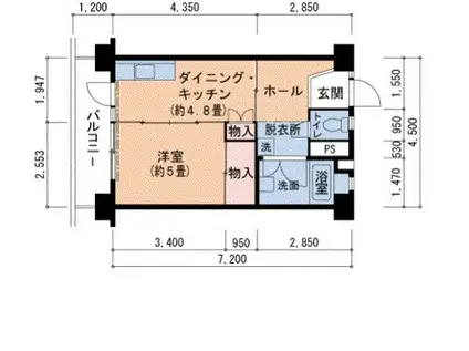 UR泉北竹城台二丁団地1号棟(1DK/4階)の間取り写真