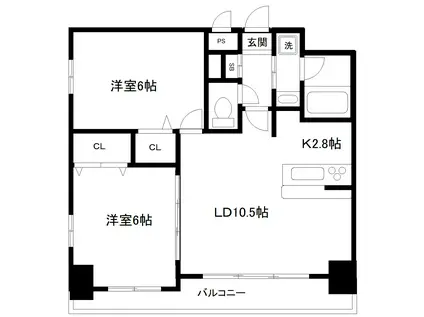 セントジェームス(2LDK/6階)の間取り写真