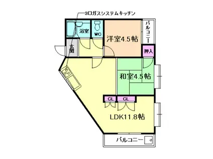 RIVER COURT箕面(2LDK/3階)の間取り写真