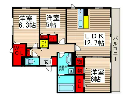 フルールポワール(3LDK/2階)の間取り写真