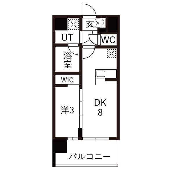 エスリードレジデンス玉造ザ・イースト(1LDK/2階)の間取り写真