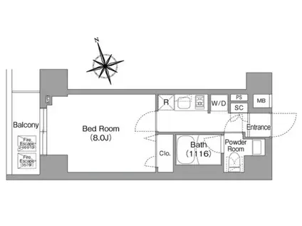 コンフォリア・リヴ八丁堀(1K/11階)の間取り写真