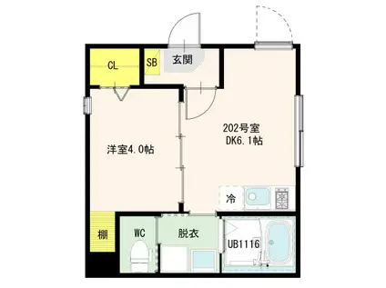 プランシッド千住緑町(1DK/2階)の間取り写真