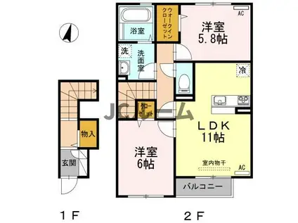 カサミラ(2LDK/2階)の間取り写真