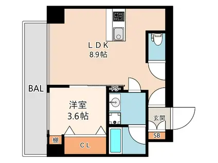 ブエナビスタ難波サウスタワー(1LDK/2階)の間取り写真