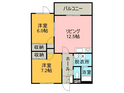 ロイヤルシャトー静(2LDK/4階)の間取り写真