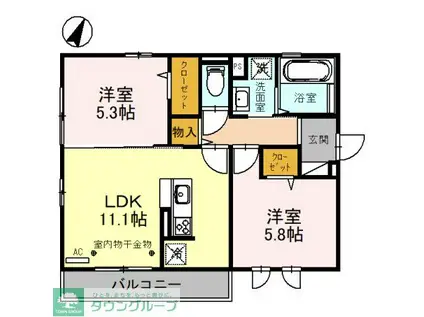 パーチェ・ユー(2LDK/2階)の間取り写真