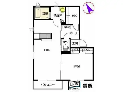 ヴィラ・パルコB棟(1LDK/2階)の間取り写真