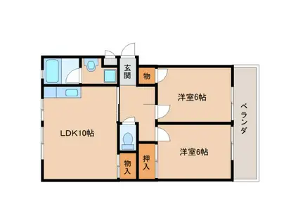 コーポ南生駒(2LDK/4階)の間取り写真