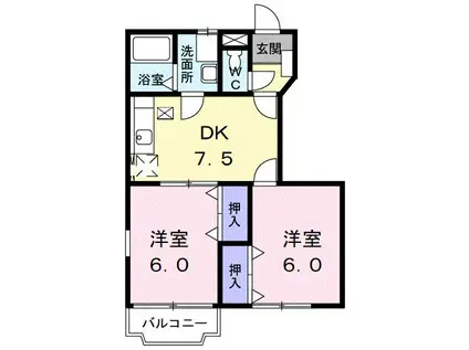 ヴァンベールA 羽附町 2DK(2DK/1階)の間取り写真