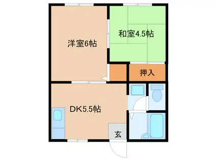 フラワーハイツB棟(2DK/2階)の間取り写真