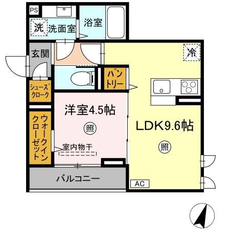 レーヴ・ウェル松代(1LDK/2階)の間取り写真