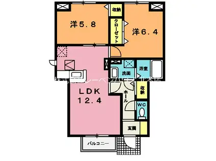 メゾン アベイユ(2LDK/1階)の間取り写真