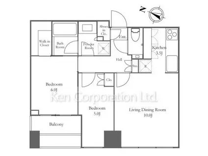 プレミストタワー白金高輪(2LDK/32階)の間取り写真