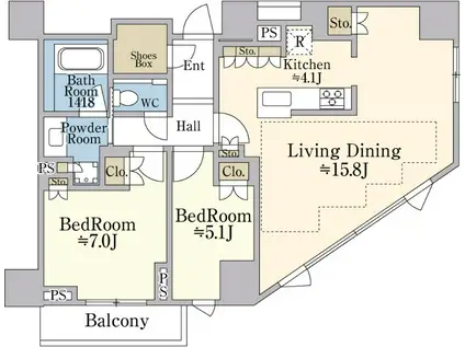 プラウド恵比寿南(2LDK/13階)の間取り写真