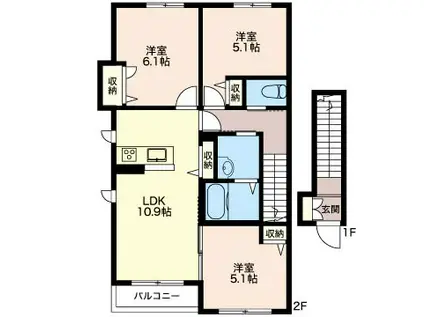 パラスト(3LDK/2階)の間取り写真