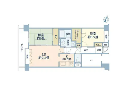 上杉三丁目シティハウス(2LDK/2階)の間取り写真