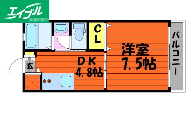 ポローニア西阿知(1DK/2階)の間取り写真