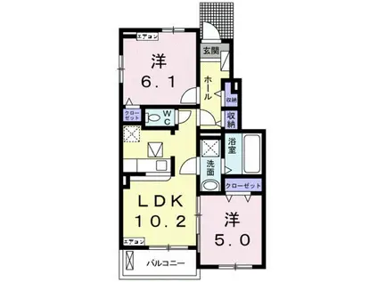 サンシャインハウスIV B棟(2LDK/1階)の間取り写真