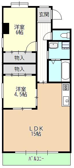 高針中央マンション(2LDK/4階)の間取り写真