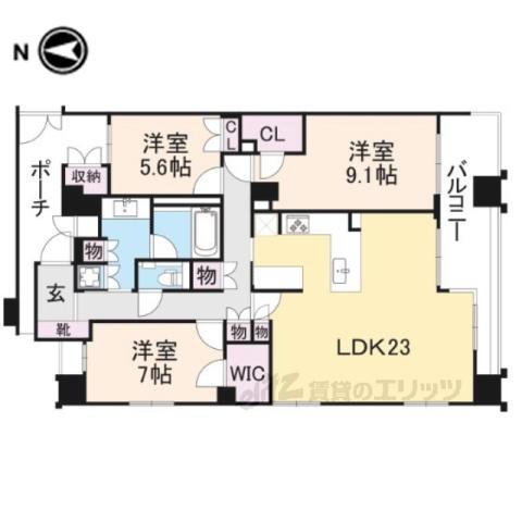 グランレジェイド京都河原町(3LDK/11階)の間取り写真