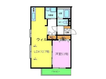 アンジェリーク(1LDK/1階)の間取り写真