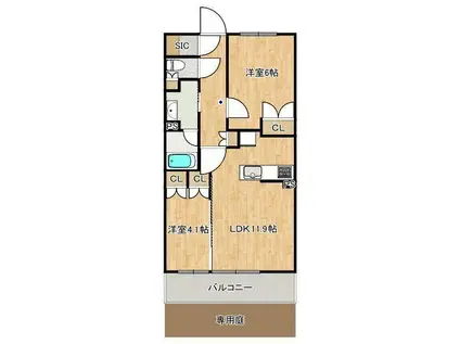 プロミライズ青葉台C棟(2LDK/1階)の間取り写真