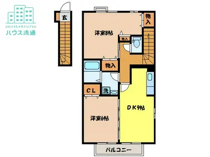 メゾンラパトリアD(2DK/2階)の間取り写真