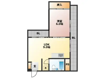 桶屋七福ビル(1LDK/9階)の間取り写真